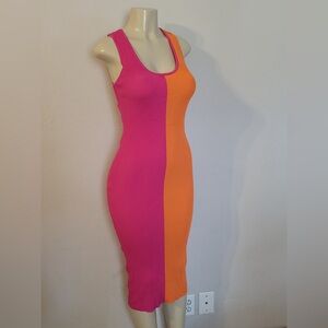 Fashion Nova Pink and Orange Midi Dress